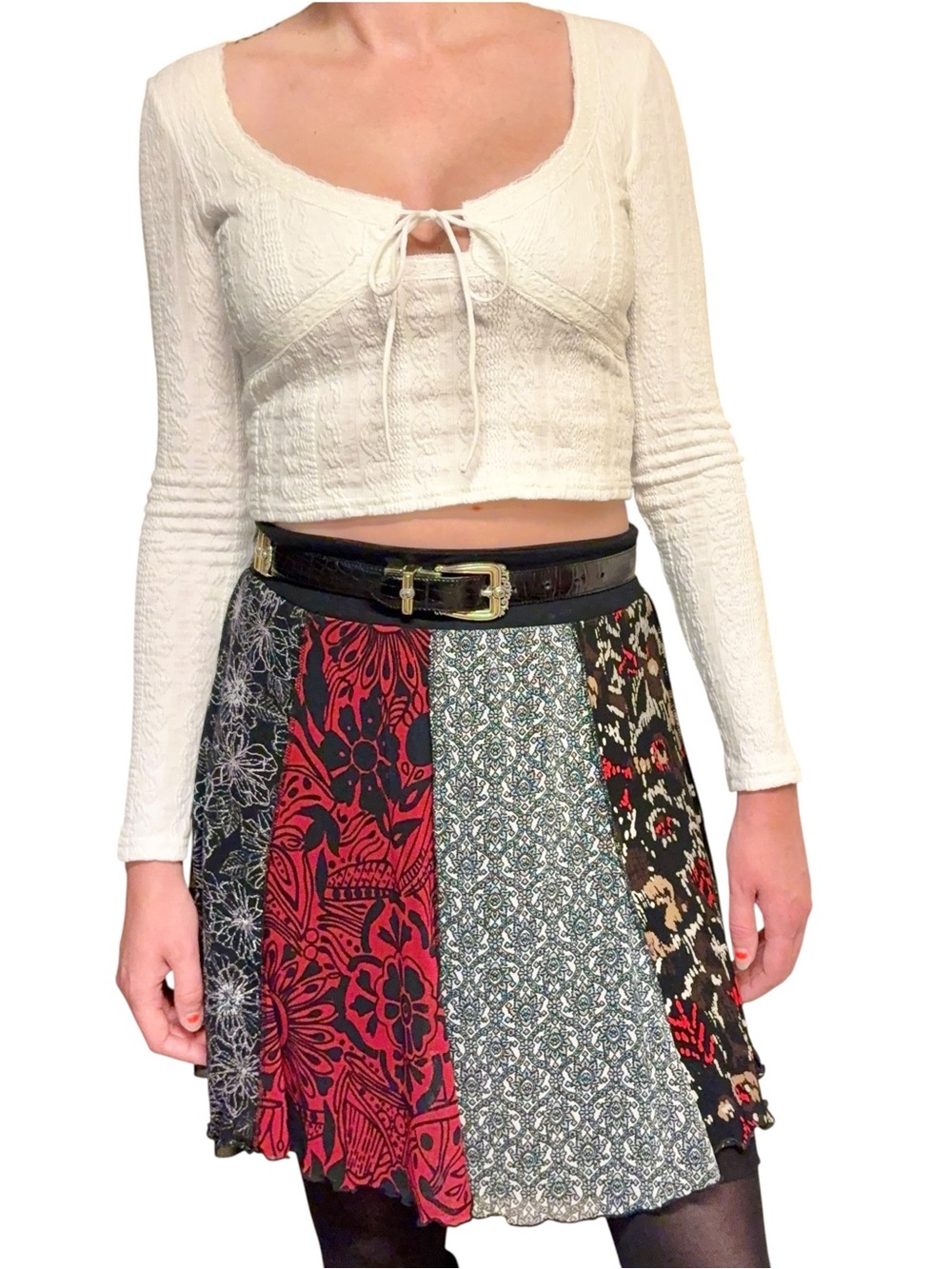 Edikted White Textured Tie Front Crop Top Long Sleeve Size S - Picture 10 of 11